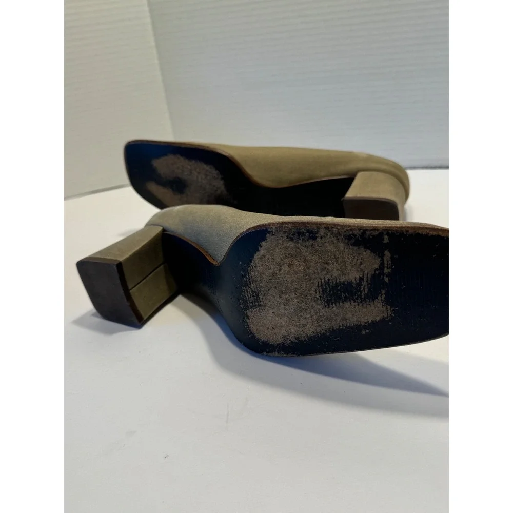 Kenneth Cole New York Vintage 90s Chunky Square Toe Block Heel Pumps Olive 7.5M